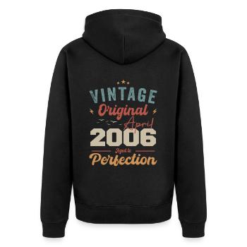 Vintage Born In April 2006 Birthday Gift - Unisex Premium Organic Zip Hoodie - black - Back - Nico (187cm)