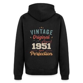 Vintage Geboren im April 1951 Geburtstagsgeschenk - Unisex Premium Bio Zip Hoodie - Schwarz - Hinten - Nico (187cm)