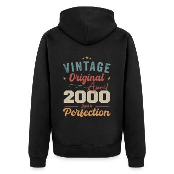 Vintage Born In April 2000 Birthday Gift - Unisex Premium Organic Zip Hoodie - black - Back - Nico (187cm)