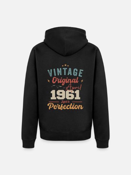 Vintage né avril 1961 cadeau d’anniversaire - Veste à capuche bio Premium Unisexe - noir
