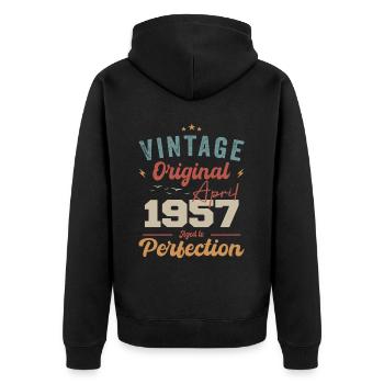 Vintage Born in April 1957 Birthday Gift - Unisex Premium Organic Zip Hoodie - black - Back - Nico (187cm)
