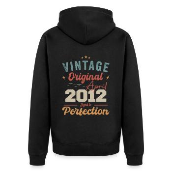 Vintage Geboren im April 2012 Geburtstagsgeschenk - Unisex Premium Bio Zip Hoodie - Schwarz - Hinten - Nico (187cm)