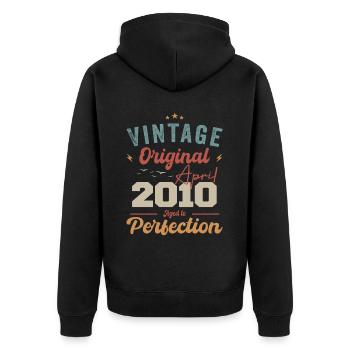 Vintage Born April 2010 Birthday Gift - Unisex Premium Organic Zip Hoodie - black - Back - Nico (187cm)