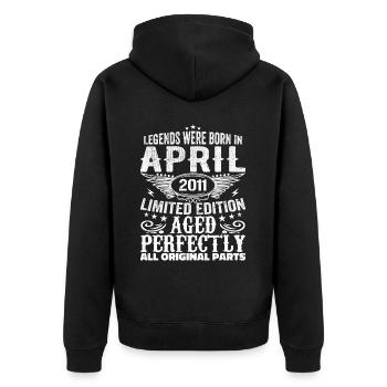 Jahrgang im April 2011 Geburtstagsgeschenk - Unisex Premium Bio Zip Hoodie - Schwarz - Hinten - Nico (187cm)