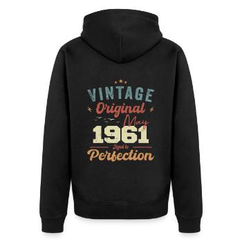 Mai 1961 Geburtstag Mai 1961 Geschenk Mai 1961 - Unisex Premium Bio Zip Hoodie - Schwarz - Hinten - Nico (187cm)