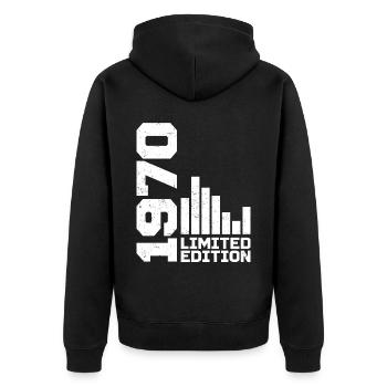 Vintage 1970 Geburtstagsgeschenk 1970 Baujahr 1970 - Unisex Premium Bio Zip Hoodie - Schwarz - Hinten - Nico (187cm)