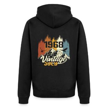 Vintage Juli 1968 Geburtstagsgeschenk Juli 1968 - Unisex Premium Bio Zip Hoodie - Schwarz - Hinten - Nico (187cm)