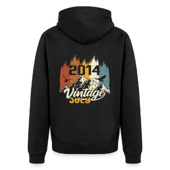 Vintage Juli 2014 Geburtstagsgeschenk Juli 2014 - Unisex Premium Bio Zip Hoodie - Schwarz - Hinten - Nico (187cm)