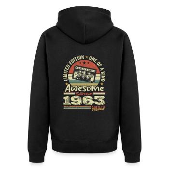 Jahrgang 1963 Original Retro Jubiläumsgeschenk - Unisex Premium Bio Zip Hoodie - Schwarz - Hinten - Nico (187cm)
