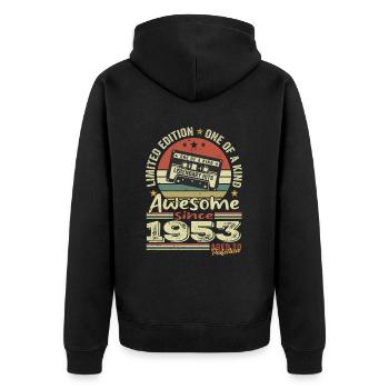 Jahrgang 1953 Original Retro Jubiläumsgeschenk - Unisex Premium Bio Zip Hoodie - Schwarz - Hinten - Nico (187cm)