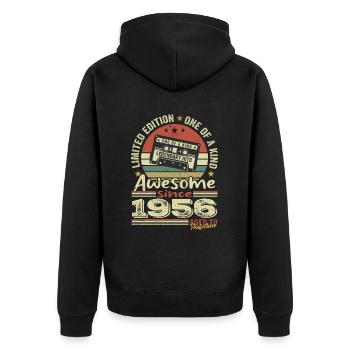 Jahrgang 1956 Original Retro Jubiläumsgeschenk - Unisex Premium Bio Zip Hoodie - Schwarz - Hinten - Nico (187cm)