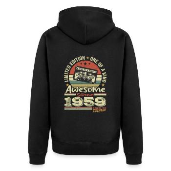 Jahrgang 1959 Original Retro Jubiläumsgeschenk - Unisex Premium Bio Zip Hoodie - Schwarz - Hinten - Nico (187cm)