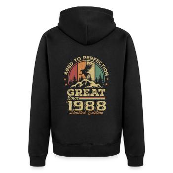 Jahrgang 1988 Geburtstag - 1988 Retro Geschenkidee - Unisex Premium Bio Zip Hoodie - Schwarz - Hinten - Nico (187cm)