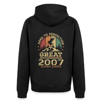 Vintage Geburtstag 2007 - Retro Geschenkidee 2007 - Unisex Premium Bio Zip Hoodie - Schwarz - Hinten - Nico (187cm)