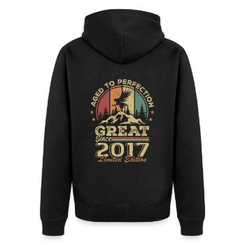 Anniversaire vintage 2017 - idée cadeau rétro 2017 - Veste à capuche bio Premium Unisexe - noir - Dos - Nico (187cm)
