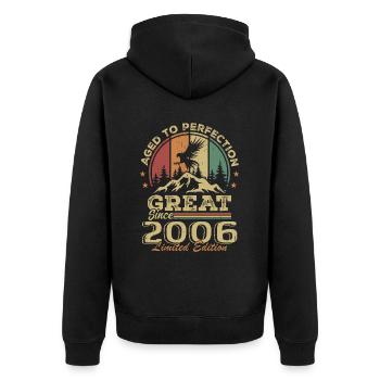 Anniversaire vintage 2006 - idée cadeau rétro 2006 - Veste à capuche bio Premium Unisexe - noir - Dos - Nico (187cm)
