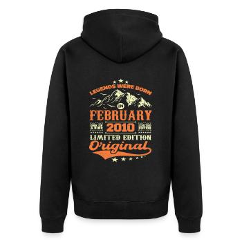 Geschenk zum 14. Geburtstag geboren im Februar 2010 - Unisex Premium Bio Zip Hoodie - Schwarz - Hinten - Nico (187cm)