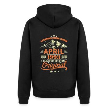 April 1993 Geburtstagsgeschenk 1993 Legenden April - Unisex Premium Bio Zip Hoodie - Schwarz - Hinten - Nico (187cm)