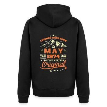 Mai 1974 Jahrgang Jahrgang Mai 1974 Geburtstag Mai - Unisex Premium Bio Zip Hoodie - Schwarz - Hinten - Nico (187cm)