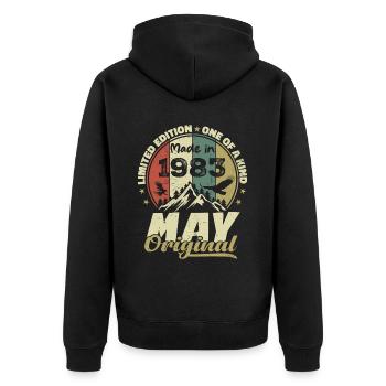Vintage Anniversary Gift Made in May 1983 - Unisex Premium Organic Zip Hoodie - black - Back - Nico (187cm)