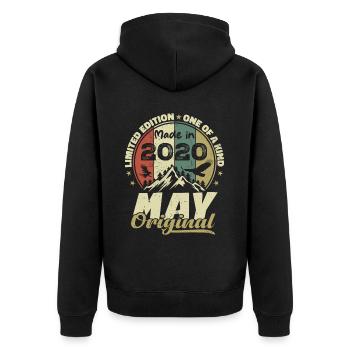 Vintage-Geburtstagsgeschenk aus dem Mai 2020 - Unisex Premium Bio Zip Hoodie - Schwarz - Hinten - Nico (187cm)