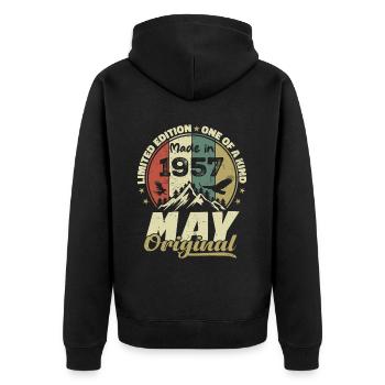 Vintage-Geschenk zum Jubiläum im Mai 1957 - Unisex Premium Bio Zip Hoodie - Schwarz - Hinten - Nico (187cm)