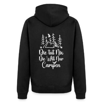 Die Will Nur Campen - Camper & Camping Wohnmobil - Unisex Premium Bio Zip Hoodie - Schwarz - Hinten - Nico (187cm)