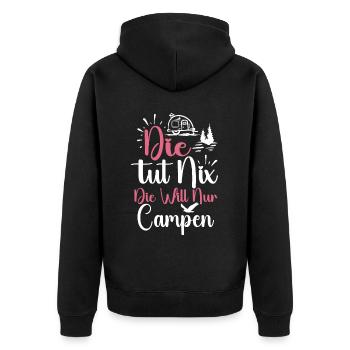 Die Will Nur Campen - Camper & Camping Wohnmobil - Unisex Premium Bio Zip Hoodie - Schwarz - Hinten - Nico (187cm)