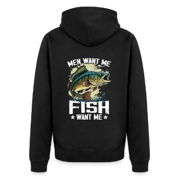 Men Want Me Fish Fear Me Tees Fishing - Unisex Premium Organic Zip Hoodie - black - Back - Nico (187cm)