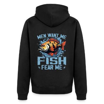 Men Want Me Fish Fear Me Tees Fishing - Unisex Premium Organic Zip Hoodie - black - Back - Nico (187cm)