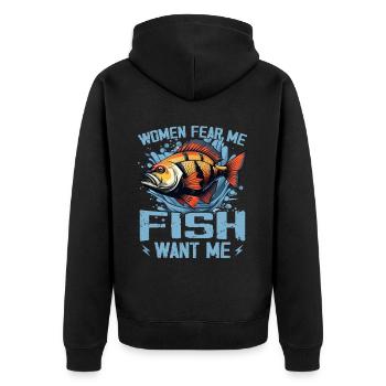 Women Fear Me Fish Want Me Funny Fishing - Unisex Premium Organic Zip Hoodie - black - Back - Nico (187cm)