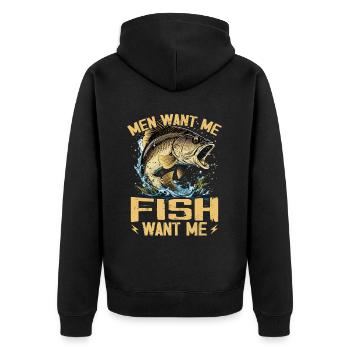 Men Want Me Fish Fear Me Tees Fishing - Unisex Premium Organic Zip Hoodie - black - Back - Nico (187cm)