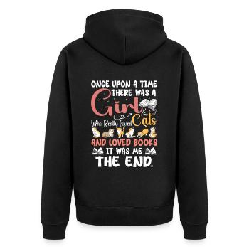 Ein Mädchen, das Katzen und Bücher liebte - Unisex Premium Bio Zip Hoodie - Schwarz - Hinten - Nico (187cm)