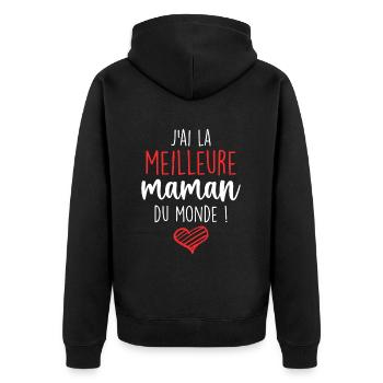 Die beste Mutter - Ich habe die beste Mutter der Welt - Unisex Premium Bio Zip Hoodie - Schwarz - Hinten - Nico (187cm)