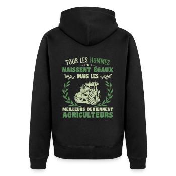 All Men Are Born Equal Farmers Gift - Unisex Premium Organic Zip Hoodie - black - Back - Nico (187cm)