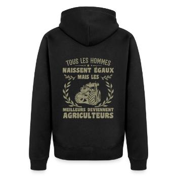 All Men Are Born Equal Farmers Gift - Unisex Premium Organic Zip Hoodie - black - Back - Nico (187cm)