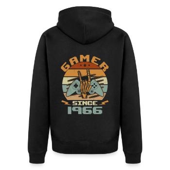 Gamer Since 1966 - Gaming Geburtstagsgeschenk 1966 - Unisex Premium Bio Zip Hoodie - Schwarz - Hinten - Nico (187cm)