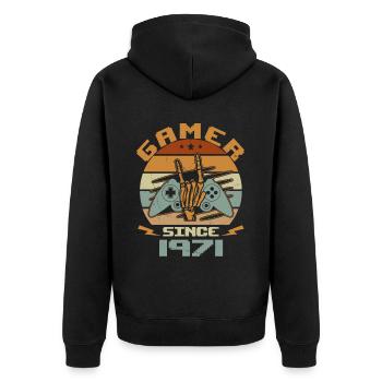 Gamer seit 1971 - Gaming Geburtstagsgeschenk 1971 - Unisex Premium Bio Zip Hoodie - Schwarz - Hinten - Nico (187cm)