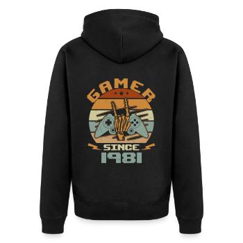 Gamer seit 1981 - Gaming-Jubiläumsgeschenk 1981 - Unisex Premium Bio Zip Hoodie - Schwarz - Hinten - Nico (187cm)