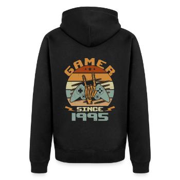 Gamer seit 1995 - Gaming-Jubiläumsgeschenk 1995 - Unisex Premium Bio Zip Hoodie - Schwarz - Hinten - Nico (187cm)