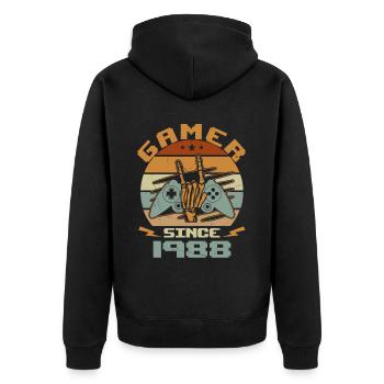 Gamer seit 1988 - Gaming Geburtstagsgeschenk 1988 - Unisex Premium Bio Zip Hoodie - Schwarz - Hinten - Nico (187cm)