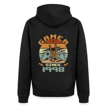 Gamer seit 1998 - Gaming-Jubiläumsgeschenk 1998 - Unisex Premium Bio Zip Hoodie - Schwarz - Hinten - Nico (187cm)