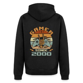 Gamer seit 2000 - Gaming Geburtstagsgeschenk 2000 - Unisex Premium Bio Zip Hoodie - Schwarz - Hinten - Nico (187cm)