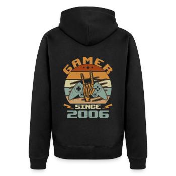 Gamer seit 2006 - Gaming-Jubiläumsgeschenk 2006 - Unisex Premium Bio Zip Hoodie - Schwarz - Hinten - Nico (187cm)