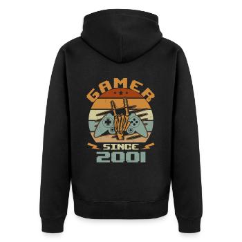Gamer seit 2001 - Gaming-Jubiläumsgeschenk 2001 - Unisex Premium Bio Zip Hoodie - Schwarz - Hinten - Nico (187cm)