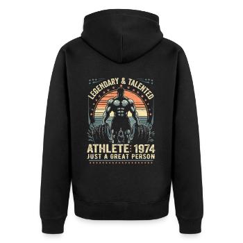 Jahrgang 1974 Fitness Geburtstagsgeschenk 1974 - Unisex Premium Bio Zip Hoodie - Schwarz - Hinten - Nico (187cm)