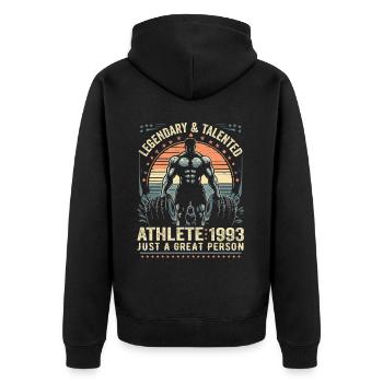 Jahrgang 1993 Fitness Geburtstagsgeschenk 1993 - Unisex Premium Bio Zip Hoodie - Schwarz - Hinten - Nico (187cm)