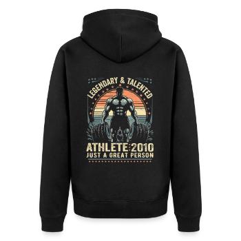 Jahrgang 2010 Fitness Geburtstagsgeschenk 2010 - Unisex Premium Bio Zip Hoodie - Schwarz - Hinten - Nico (187cm)