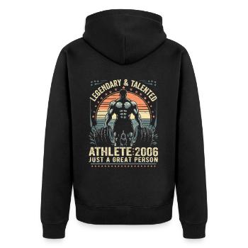 Jahrgang 2006 Fitness Geburtstagsgeschenk 2006 - Unisex Premium Bio Zip Hoodie - Schwarz - Hinten - Nico (187cm)