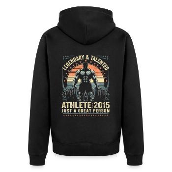 Jahrgang 2015 Fitness Geburtstagsgeschenk 2015 - Unisex Premium Bio Zip Hoodie - Schwarz - Hinten - Nico (187cm)